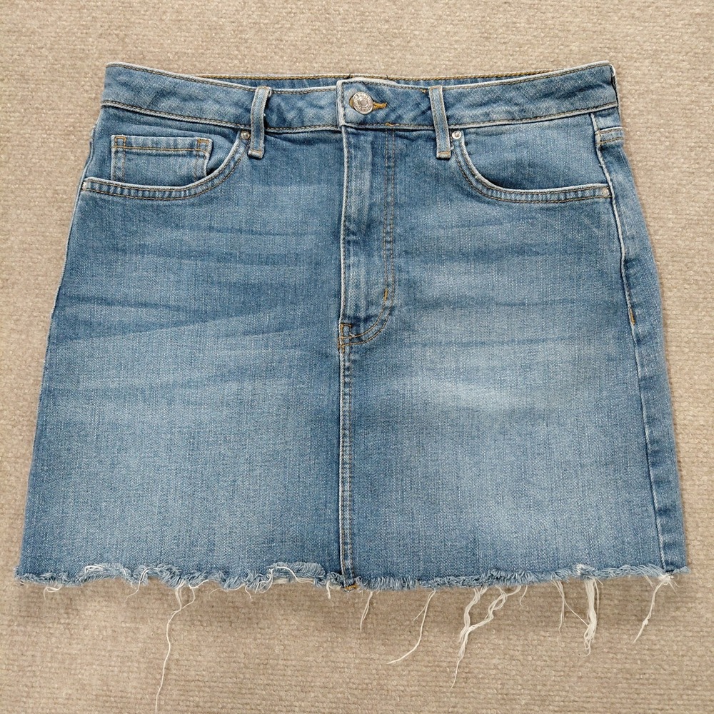 Forever 21 Skirt Womens 30" LARGE Blue Denim Destroyed Raw Hem Grunge‎ Baddie